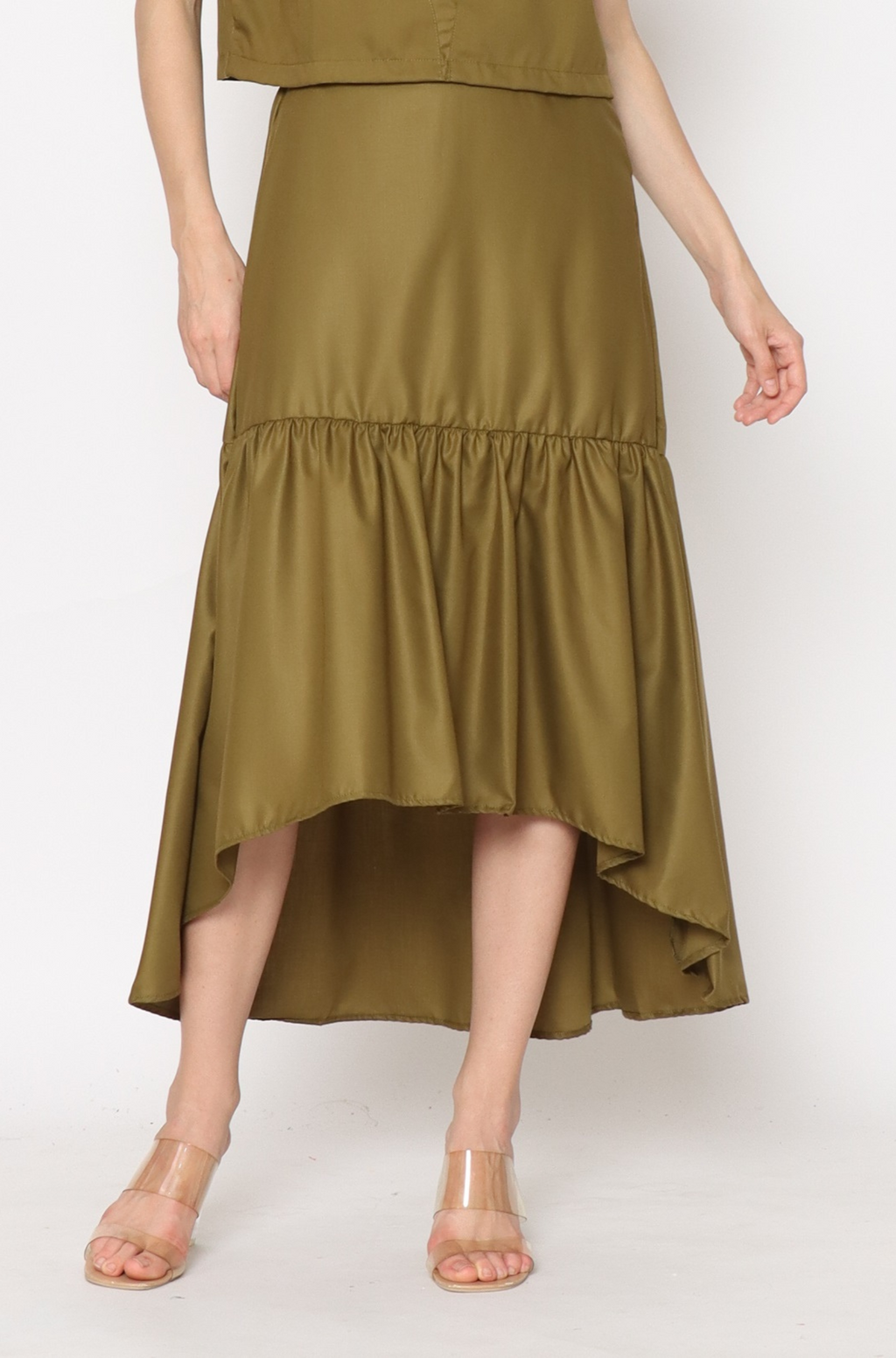 Nora. Frill Skirt with Frayed Details - Olive