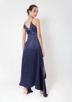 Briolette. Maxi Slit Deep V Dress  - Dark Blue