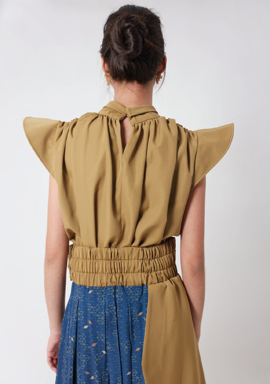 Firouzeh. Highneck Pleated Top  - Gold