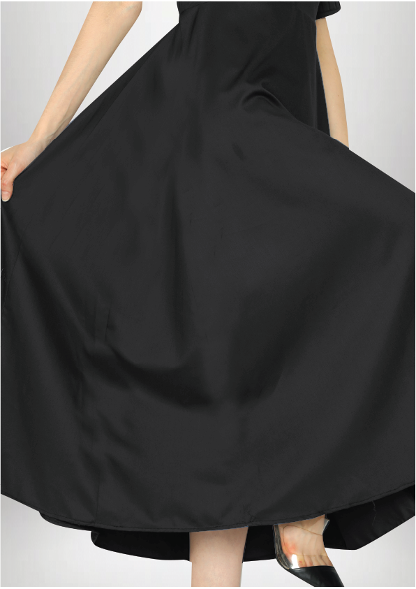 Beverly. High-neck Shift Dress with V-Front Detail - Black