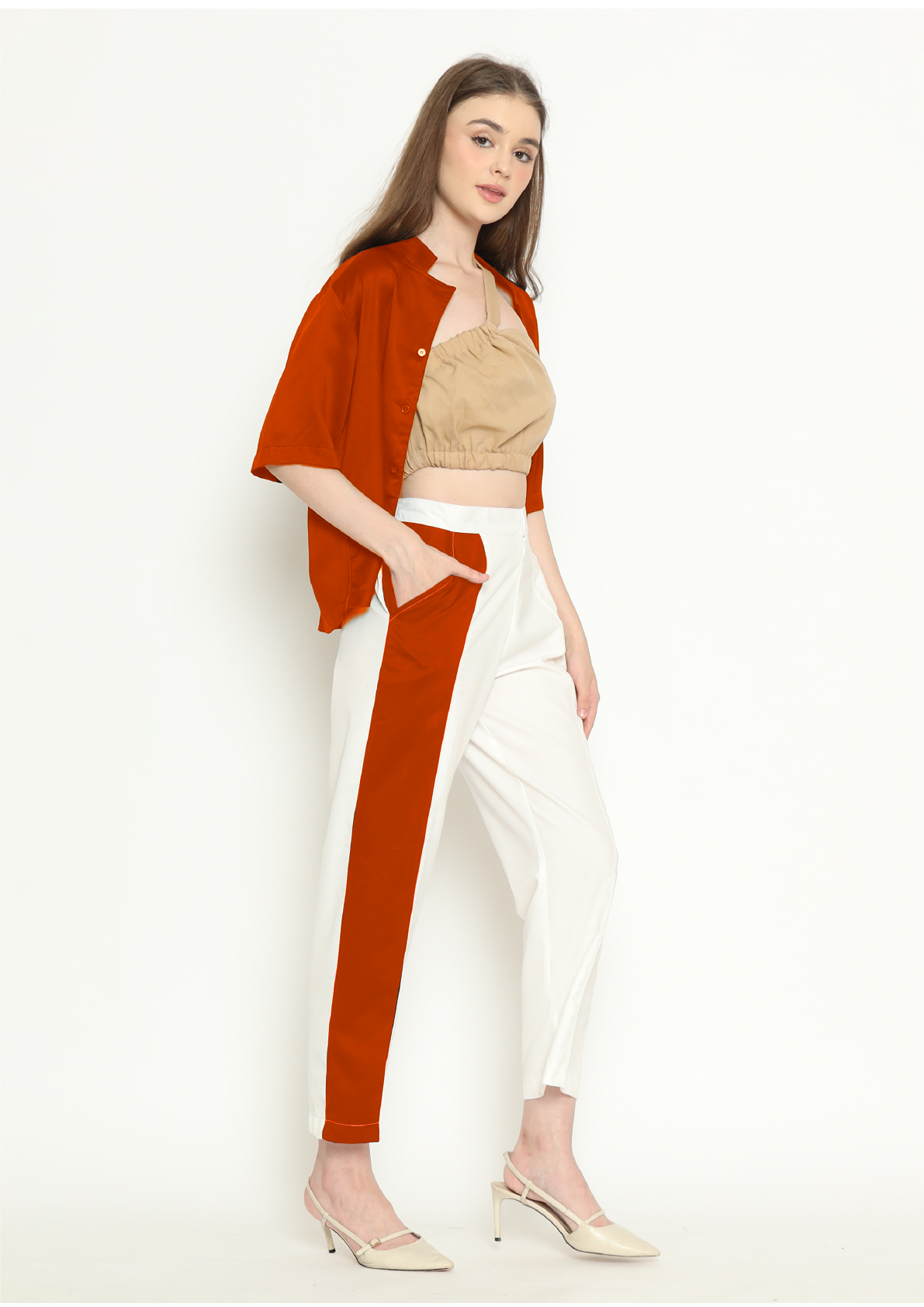 Vally. Two Toned Pencil Pants - Terracotta
