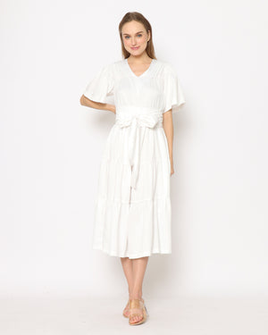 Harlow. Maxy Silk Dress with Flowy Bell Sleeve - White