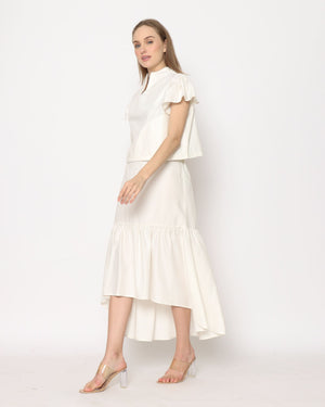 Nora. Frill Skirt with Frayed Details - White