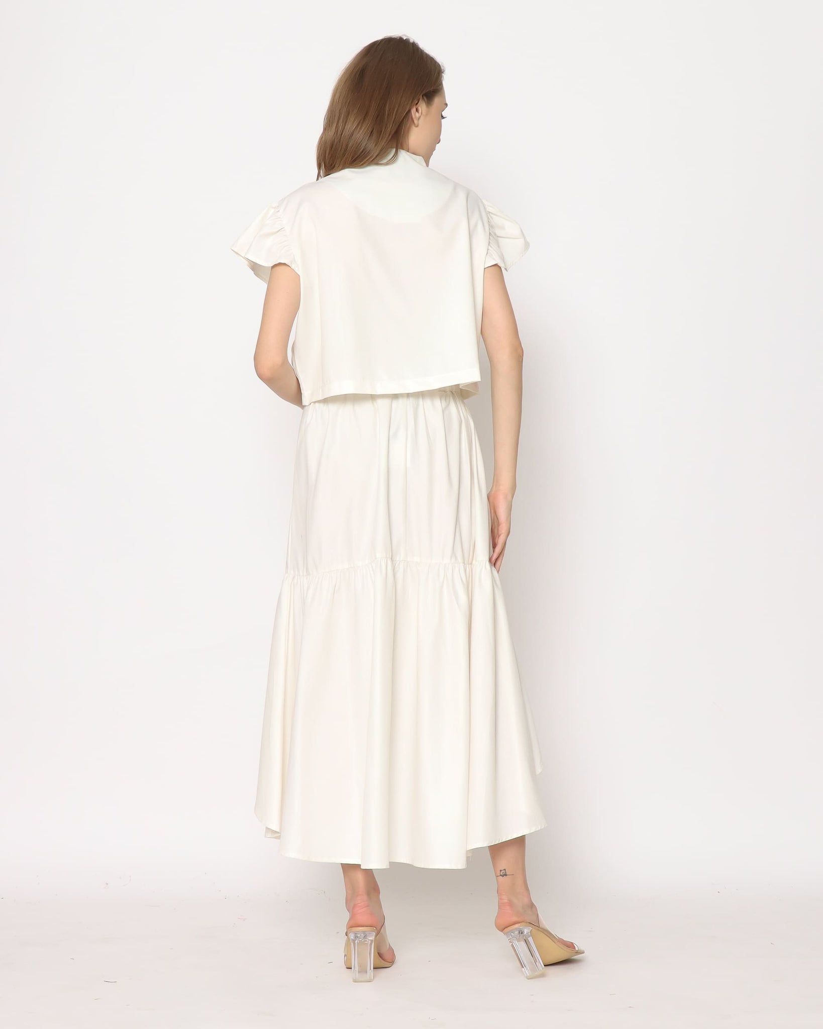 Monique. Fluff Sleeve Top with Side Pocket - White