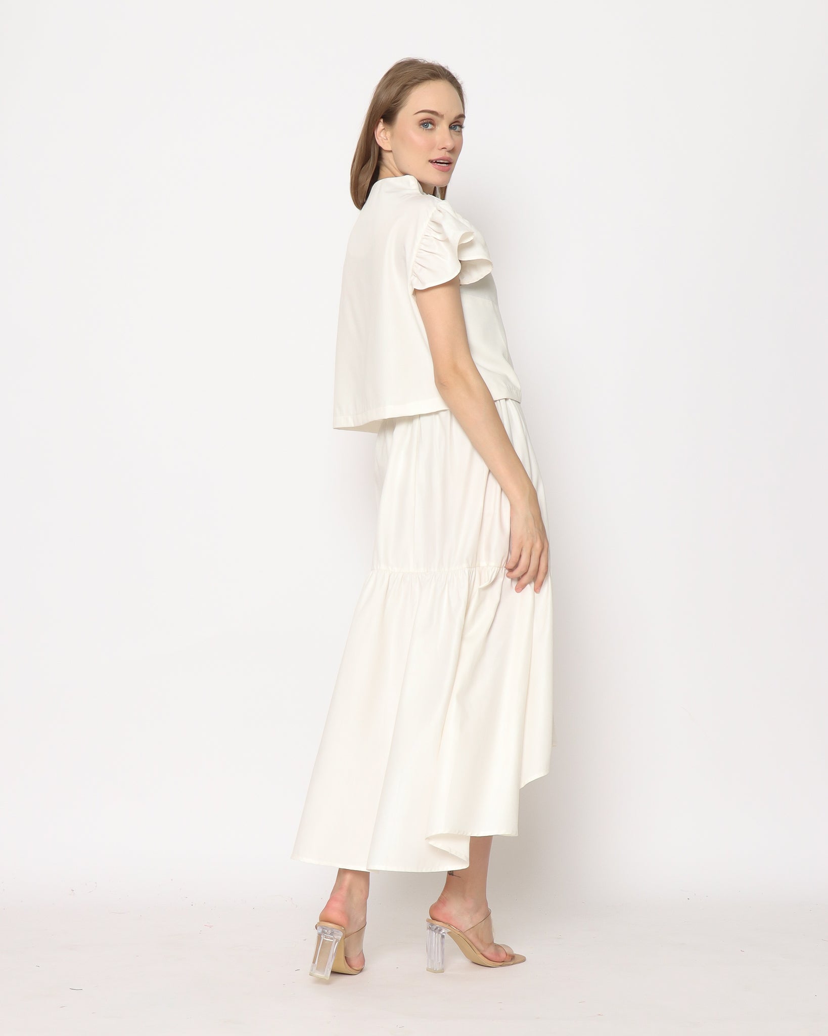 Nora. Frill Skirt with Frayed Details - White