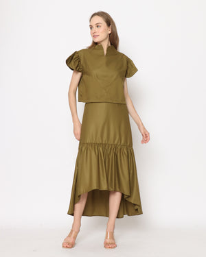 Nora. Frill Skirt with Frayed Details - Olive