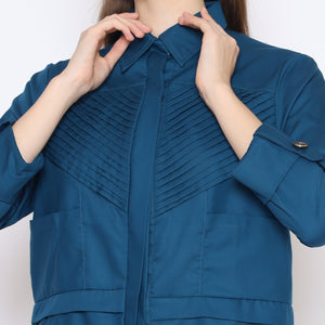 Cameron. Multi-Purpose Blouse Shirt with Pleated Details - Blue