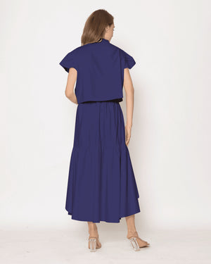 Monique. Fluff Sleeve Top with Side Pocket - Navy