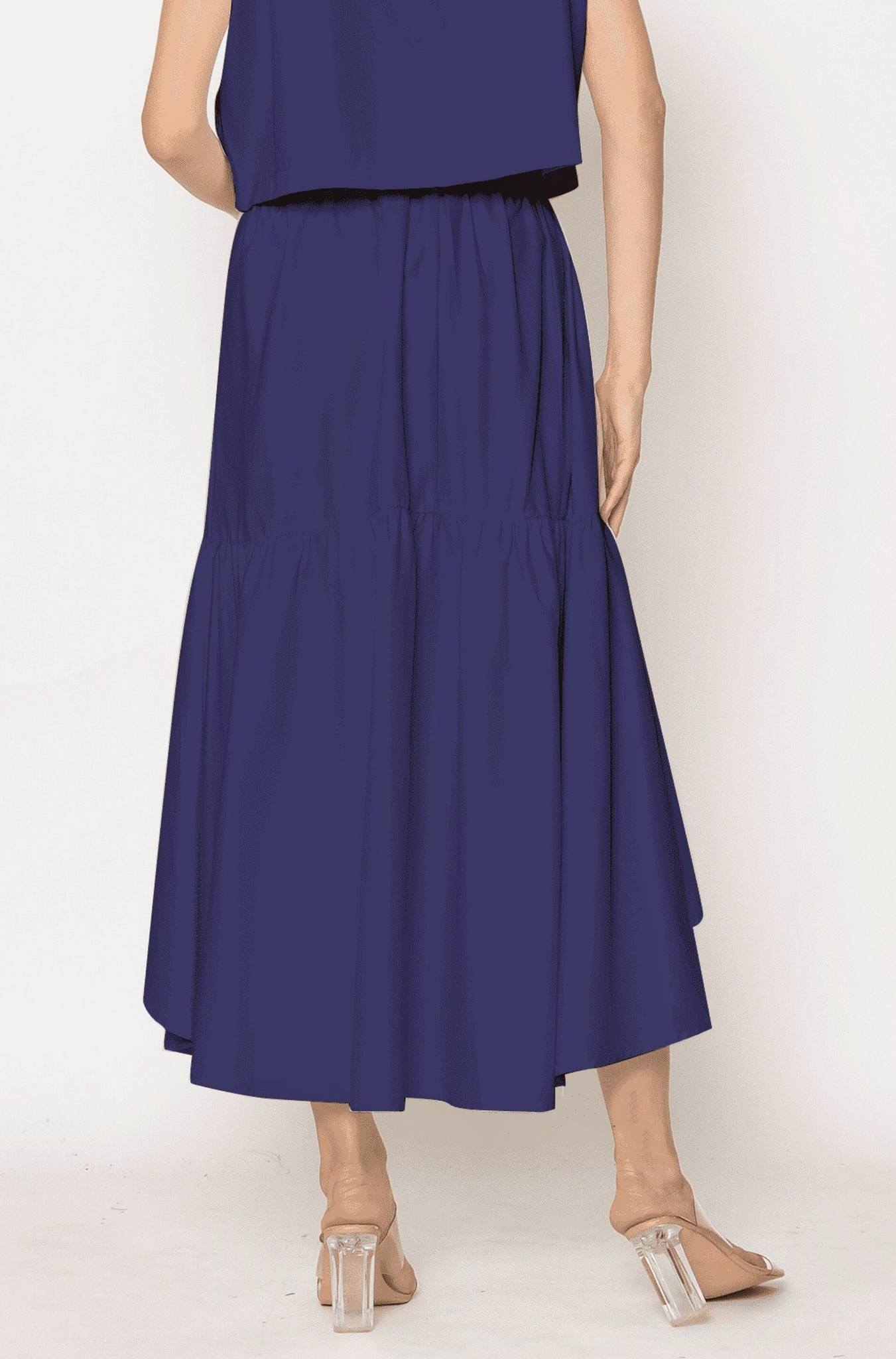 Nora. Frill Skirt with Frayed Details - Navy
